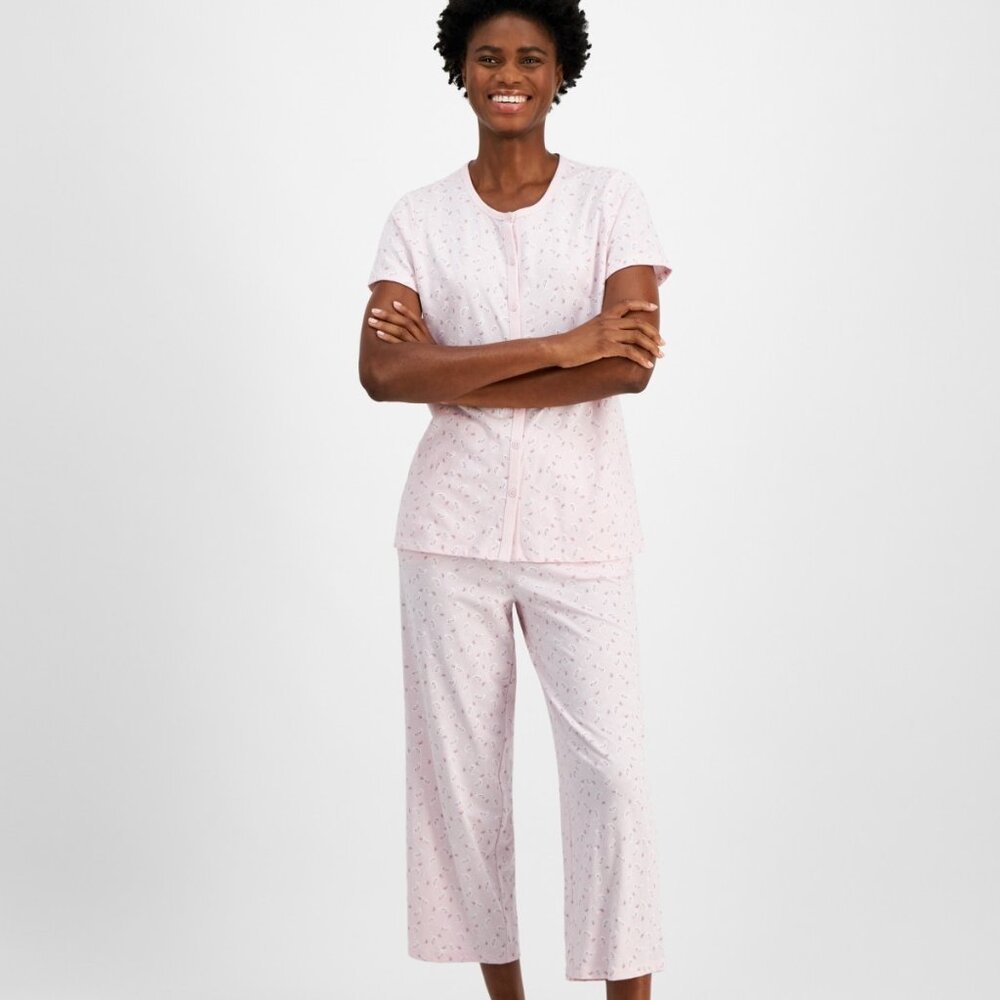 NWT...Charter Club Women's 2-Pc. Cotton Printed Cropped Pajamas Set, Created for